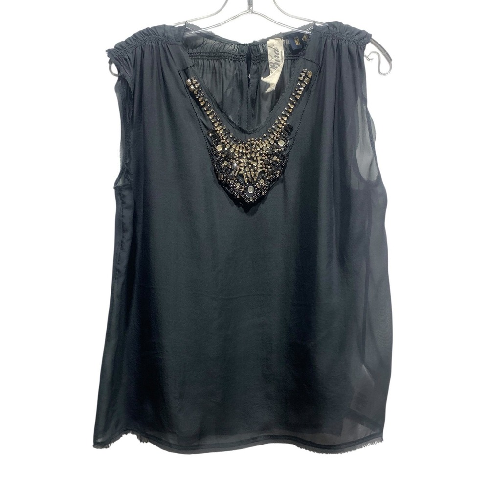 Bird by Juicy Couture Black Silk Embellished V-Neck Sleeveless Blouse Size M - Picture 2 of 6